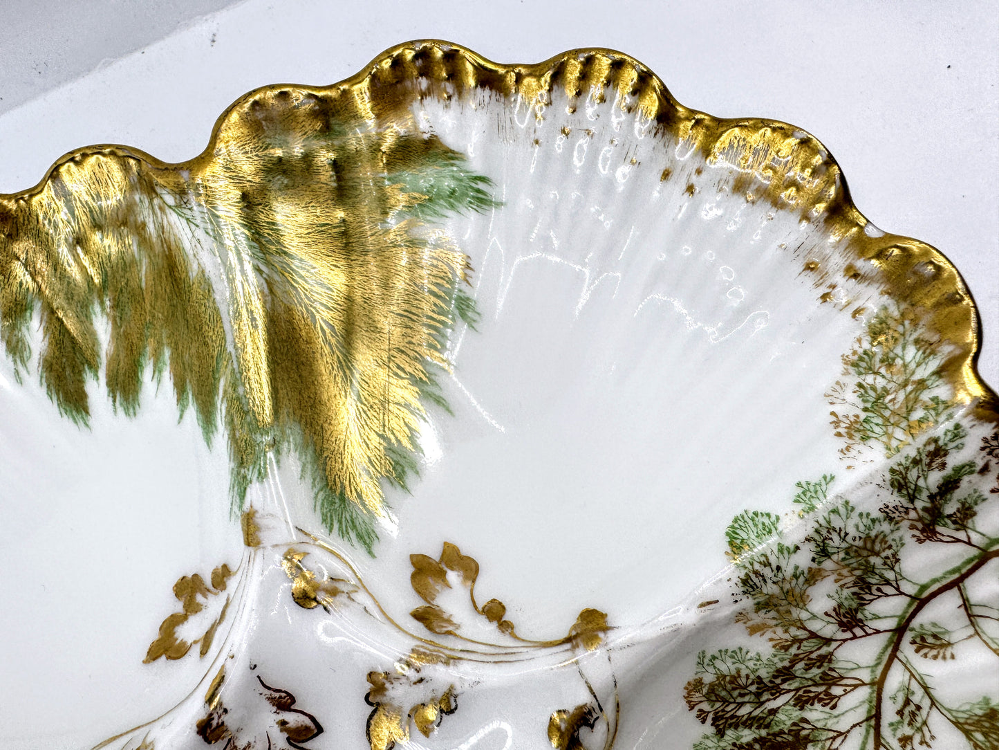 Antique T&V Limoges France Gold Fern Five-Well Oyster Plate ca.1900s A969