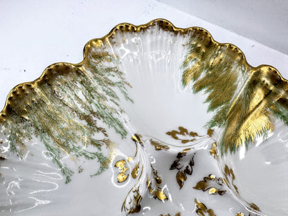 Antique T&V Limoges France Gold Fern Five-Well Oyster Plate ca.1900s A969