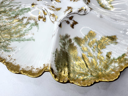 Antique T&V Limoges France Gold Fern Five-Well Oyster Plate ca.1900s A969