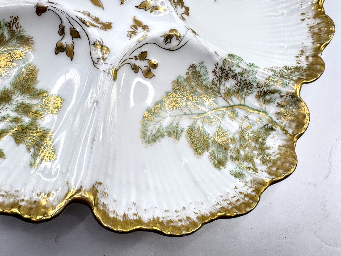 Antique T&V Limoges France Gold Fern Five-Well Oyster Plate ca.1900s A969
