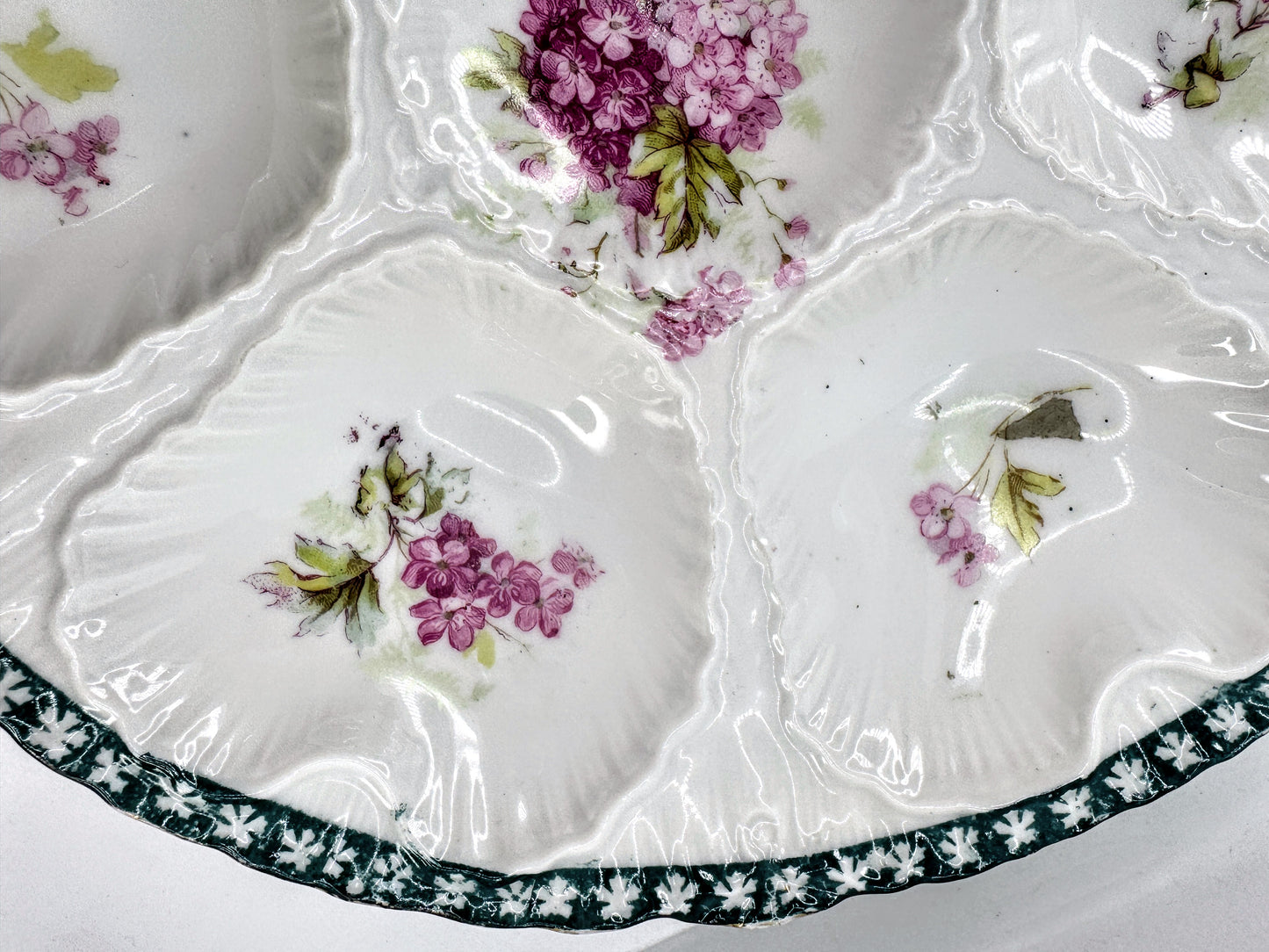 Antique Victoria Carlsbad Austria Pink Floral Teal Rim Oyster Plate 8.75" A970