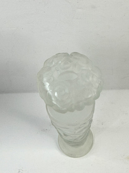 Vintage Frosted Glass Perfume Bottle Floral Stopper France A928
