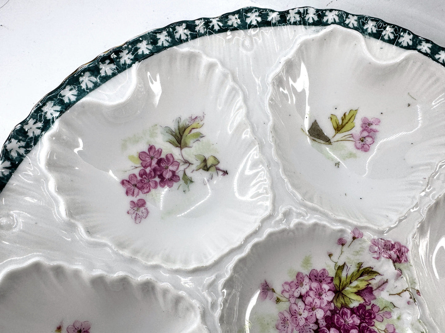 Antique Victoria Carlsbad Austria Pink Floral Teal Rim Oyster Plate 8.75" A970