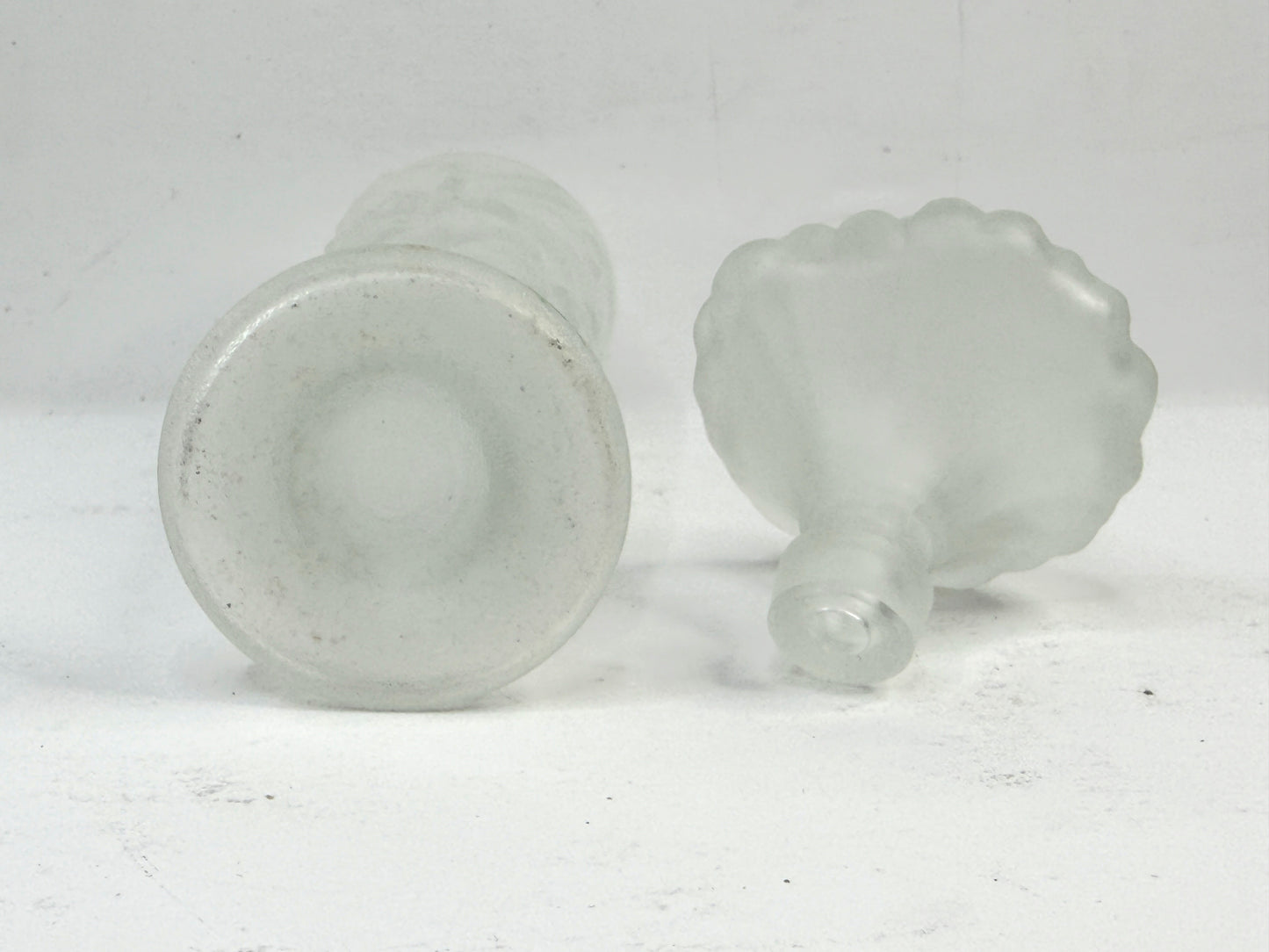 Vintage Frosted Glass Perfume Bottle Floral Stopper France A928