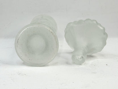 Vintage Frosted Glass Perfume Bottle Floral Stopper France A928