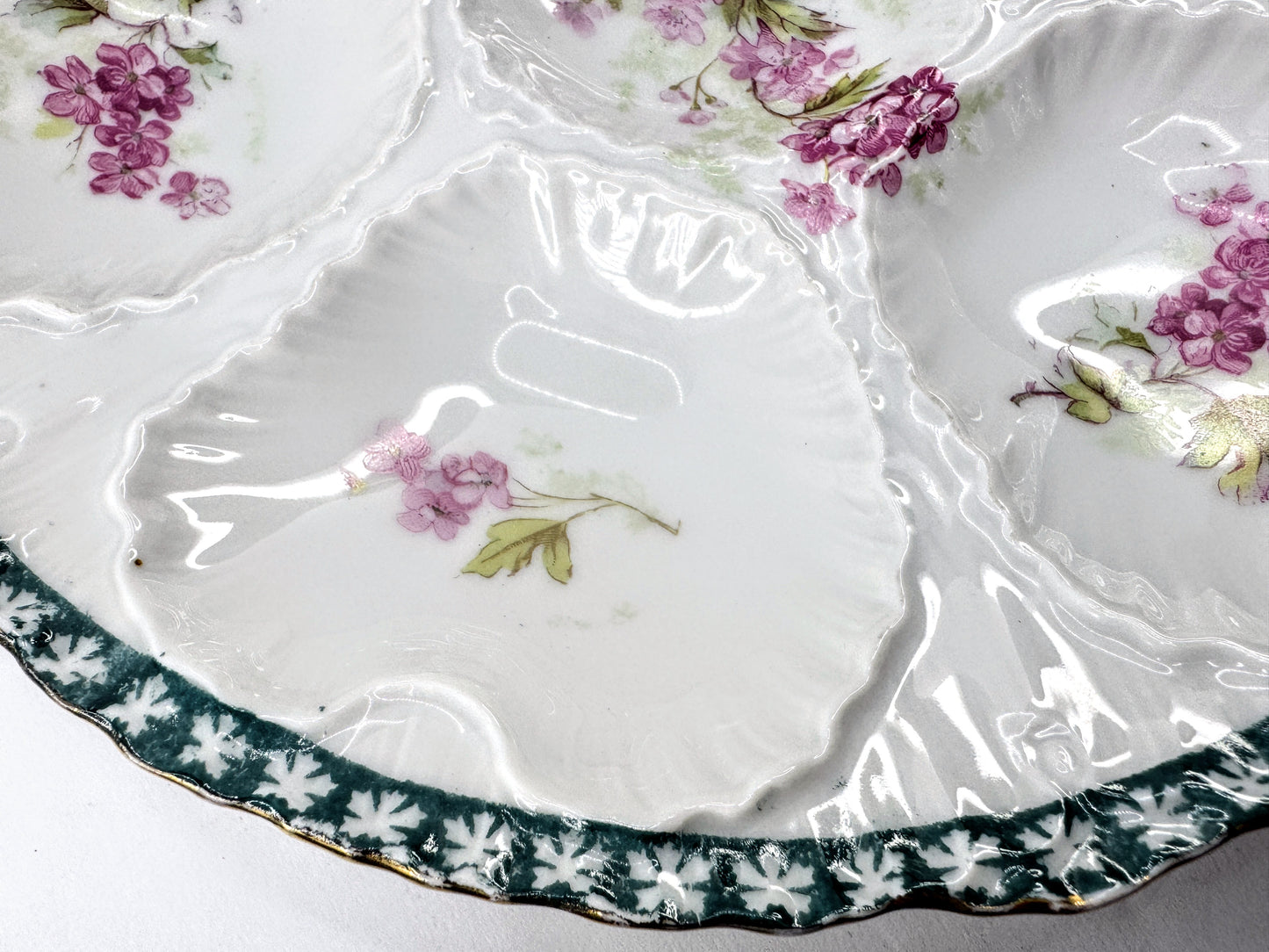 Antique Victoria Carlsbad Austria Pink Floral Teal Rim Oyster Plate 8.75" A970