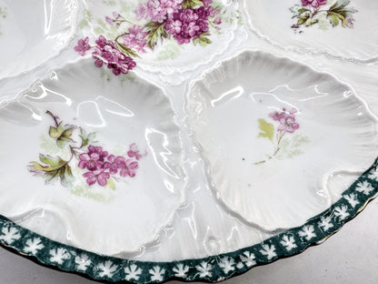 Antique Victoria Carlsbad Austria Pink Floral Teal Rim Oyster Plate 8.75" A970