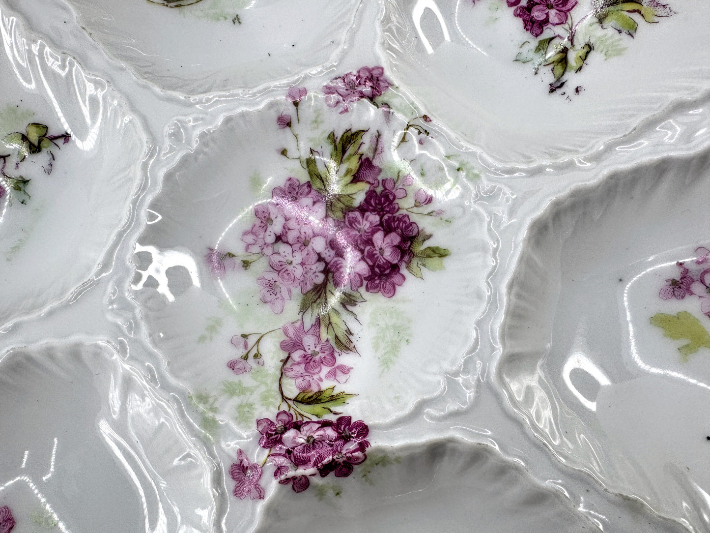 Antique Victoria Carlsbad Austria Pink Floral Teal Rim Oyster Plate 8.75" A970