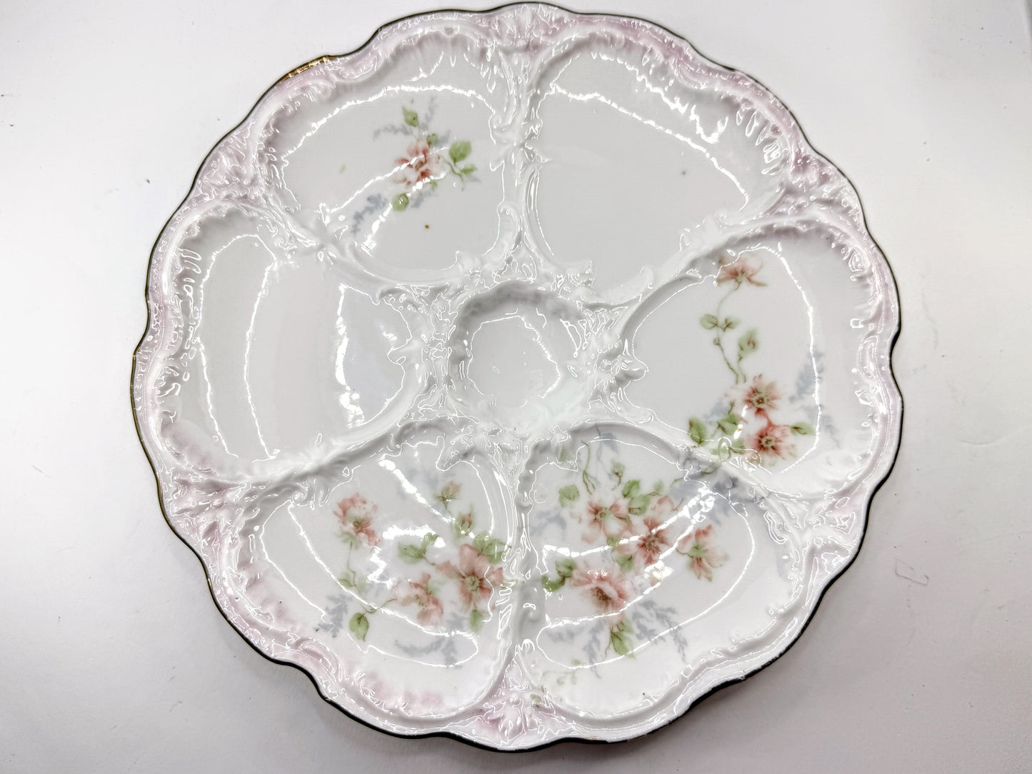 Antique Nippon Morimura Pink Floral Porcelain Six Well Oyster Plate A971