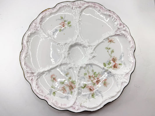 Antique Nippon Morimura Pink Floral Porcelain Six Well Oyster Plate A971