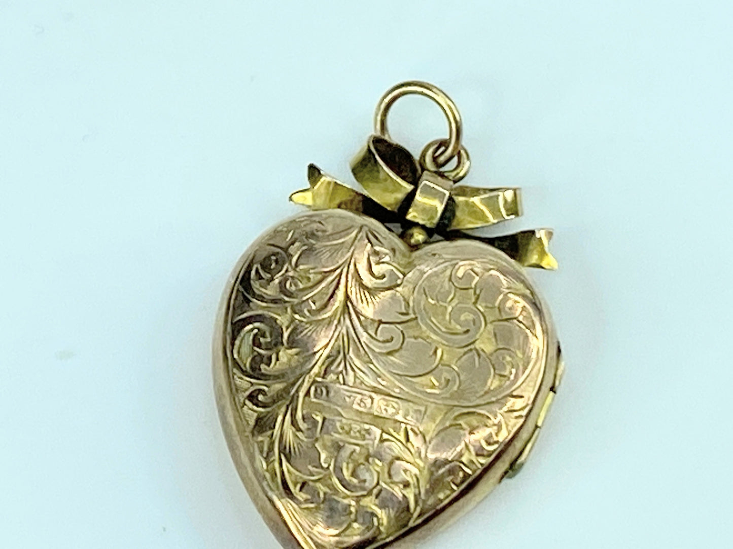 Edwardian Birmingham 1907s 9ct Back & Front Heart Ribbon bow Locket 4.3g JR9970