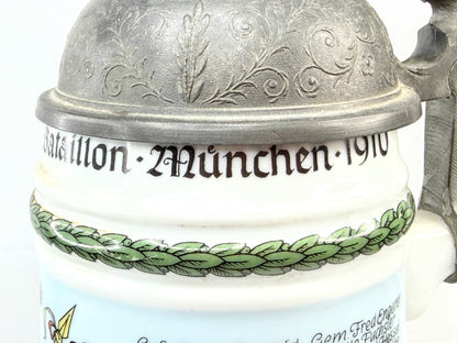 German Post-WWI Regimental Style Beer Stein Munich 1910 Lid A927