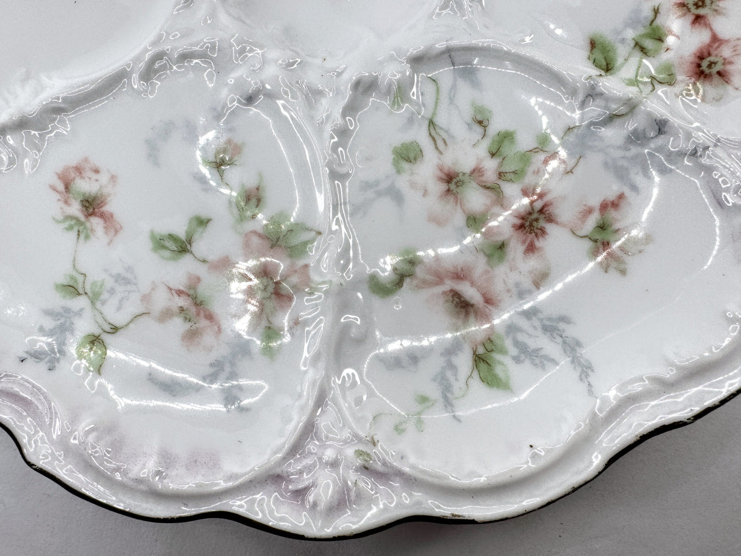 Antique Nippon Morimura Pink Floral Porcelain Six Well Oyster Plate A971
