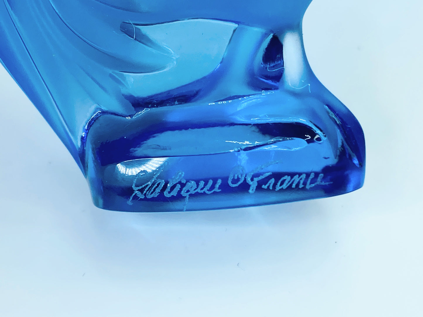 Lalique Creve-Coeur Blue Crystal Rooster Glass Figurine Signed France A468