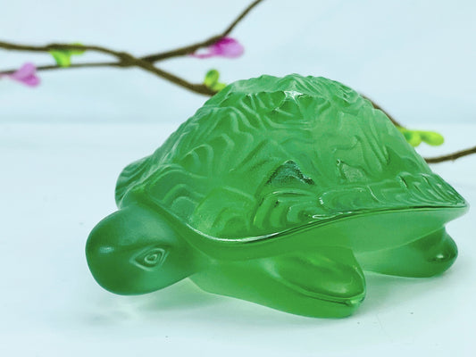 Lalique France Green Crystal Sidonie Turtle Sculpture #1214500 3" A467
