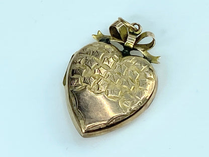 Edwardian Birmingham 1907s 9ct Back & Front Heart Ribbon bow Locket 4.3g JR9970