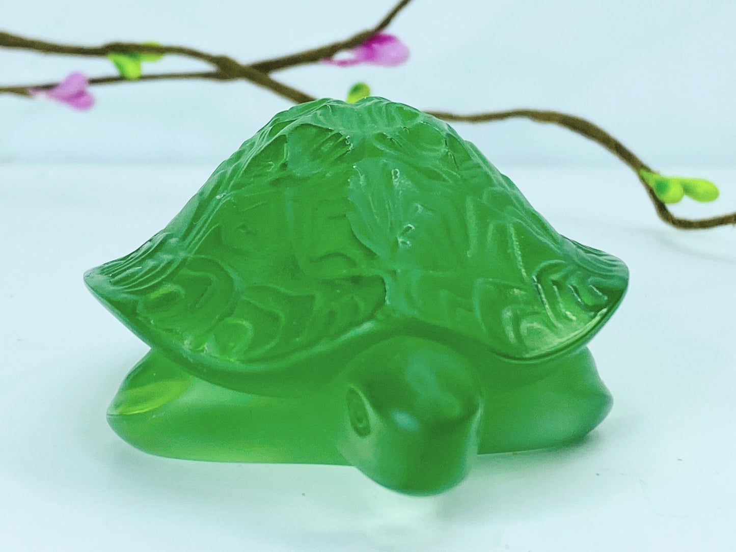 Lalique France Green Crystal Sidonie Turtle Sculpture #1214500 3" A467