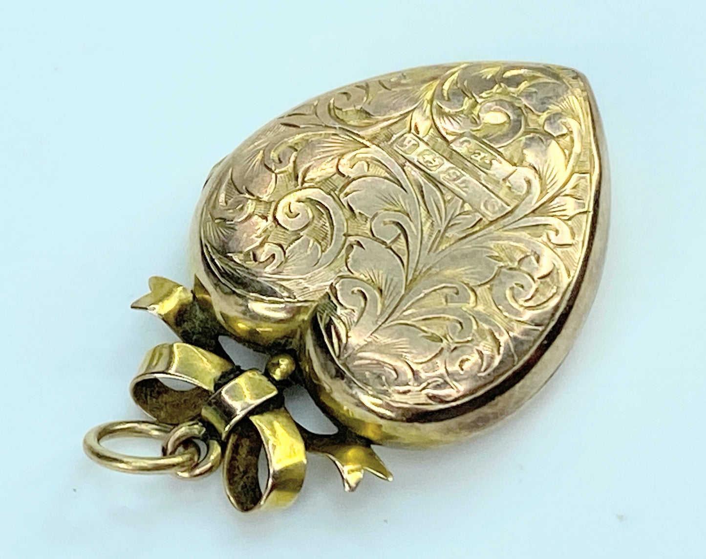 Edwardian Birmingham 1907s 9ct Back & Front Heart Ribbon bow Locket 4.3g JR9970