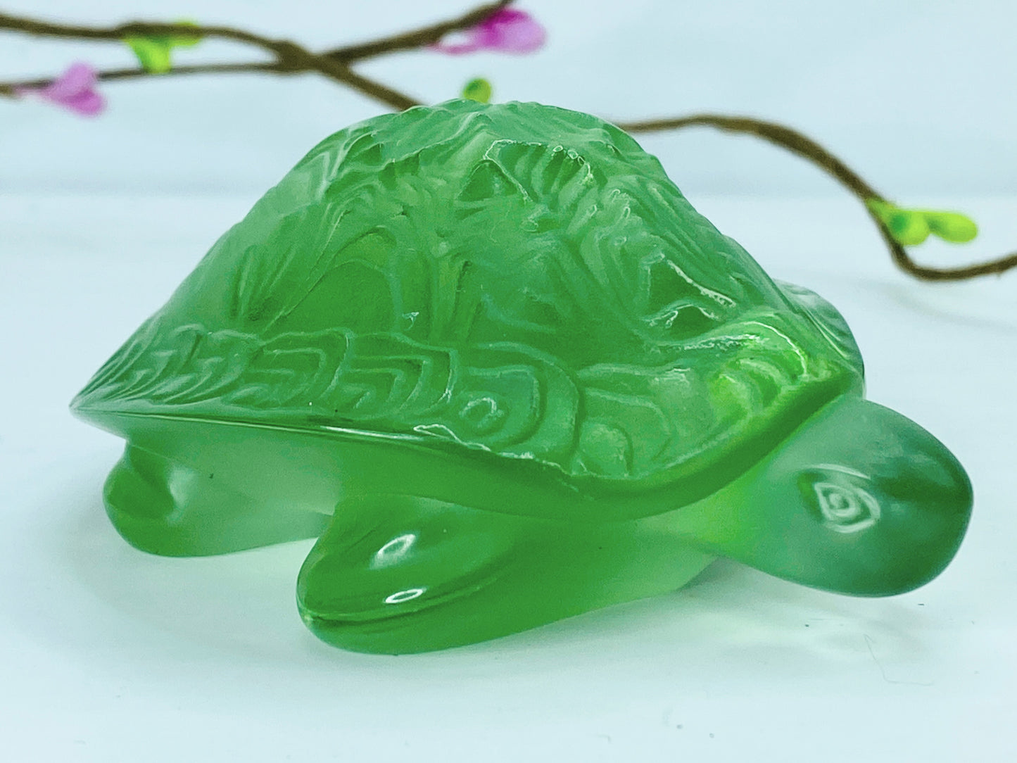 Lalique France Green Crystal Sidonie Turtle Sculpture #1214500 3" A467