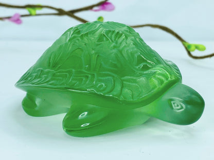 Lalique France Green Crystal Sidonie Turtle Sculpture #1214500 3" A467