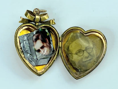 Edwardian Birmingham 1907s 9ct Back & Front Heart Ribbon bow Locket 4.3g JR9970