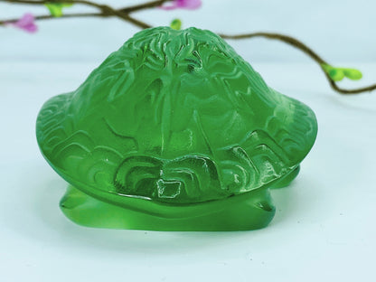 Lalique France Green Crystal Sidonie Turtle Sculpture #1214500 3" A467