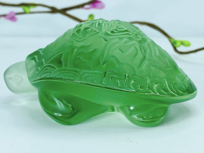 Lalique France Green Crystal Sidonie Turtle Sculpture #1214500 3" A467