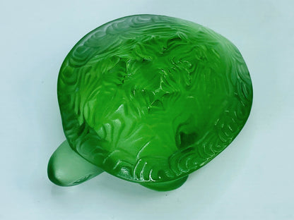 Lalique France Green Crystal Sidonie Turtle Sculpture #1214500 3" A467