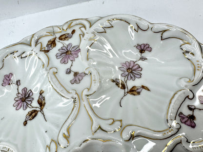 Antique Floral Porcelain Rococo Six Well Oyster Plate A974