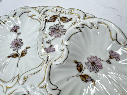 Antique Floral Porcelain Rococo Six Well Oyster Plate A974