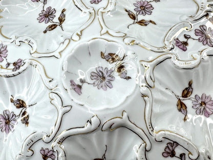 Antique Floral Porcelain Rococo Six Well Oyster Plate A974