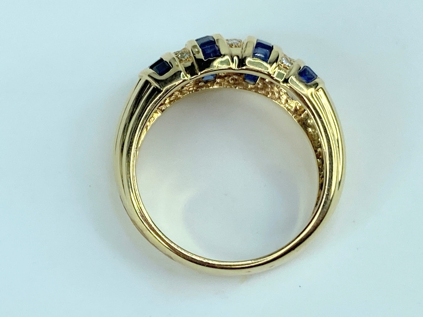 14K Yellow Gold Square Sapphire and Diamond Dome Ring s6.5 4.7g JR9972