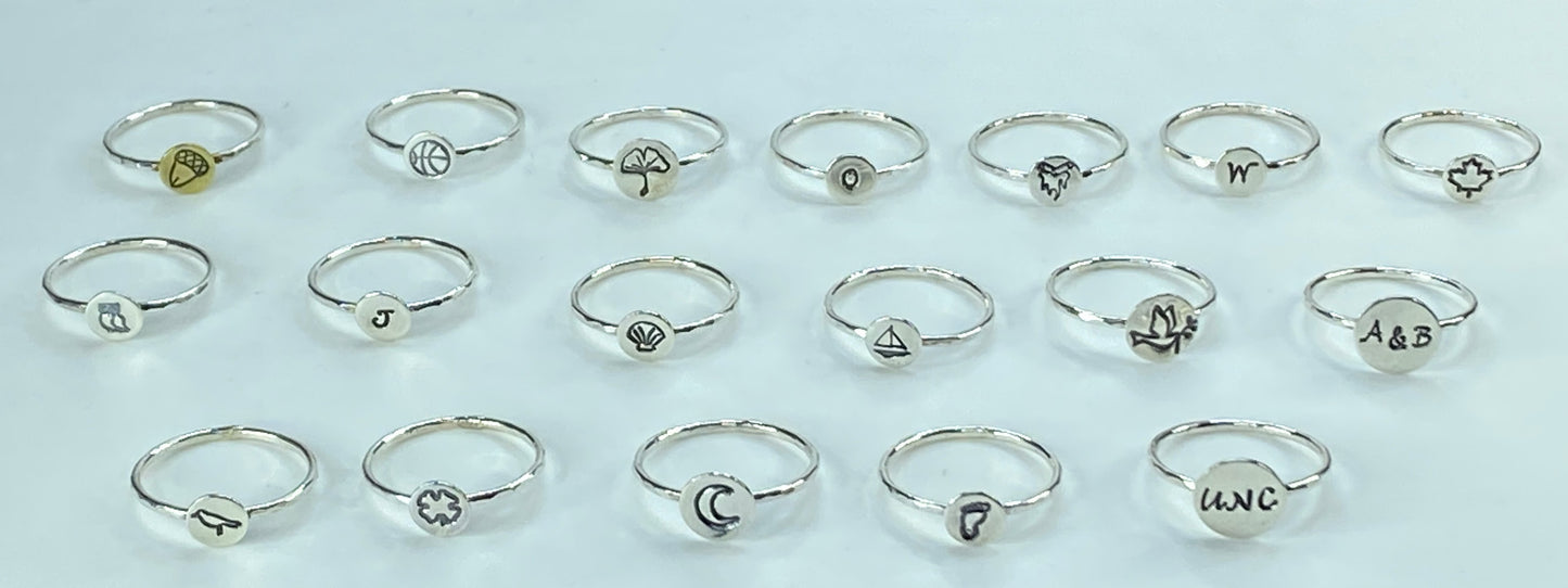 Minimalist Sterling Silver Symbolic Signet ring faceted shank s7 JR848