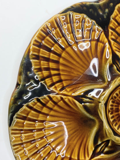 Mid 20th century Oyster Plates In Barbotine Sarreguemines France 9.25" A440