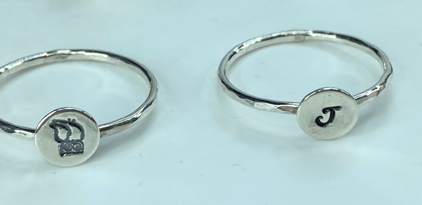 Minimalist Sterling Silver Symbolic Signet ring faceted shank s7 JR848