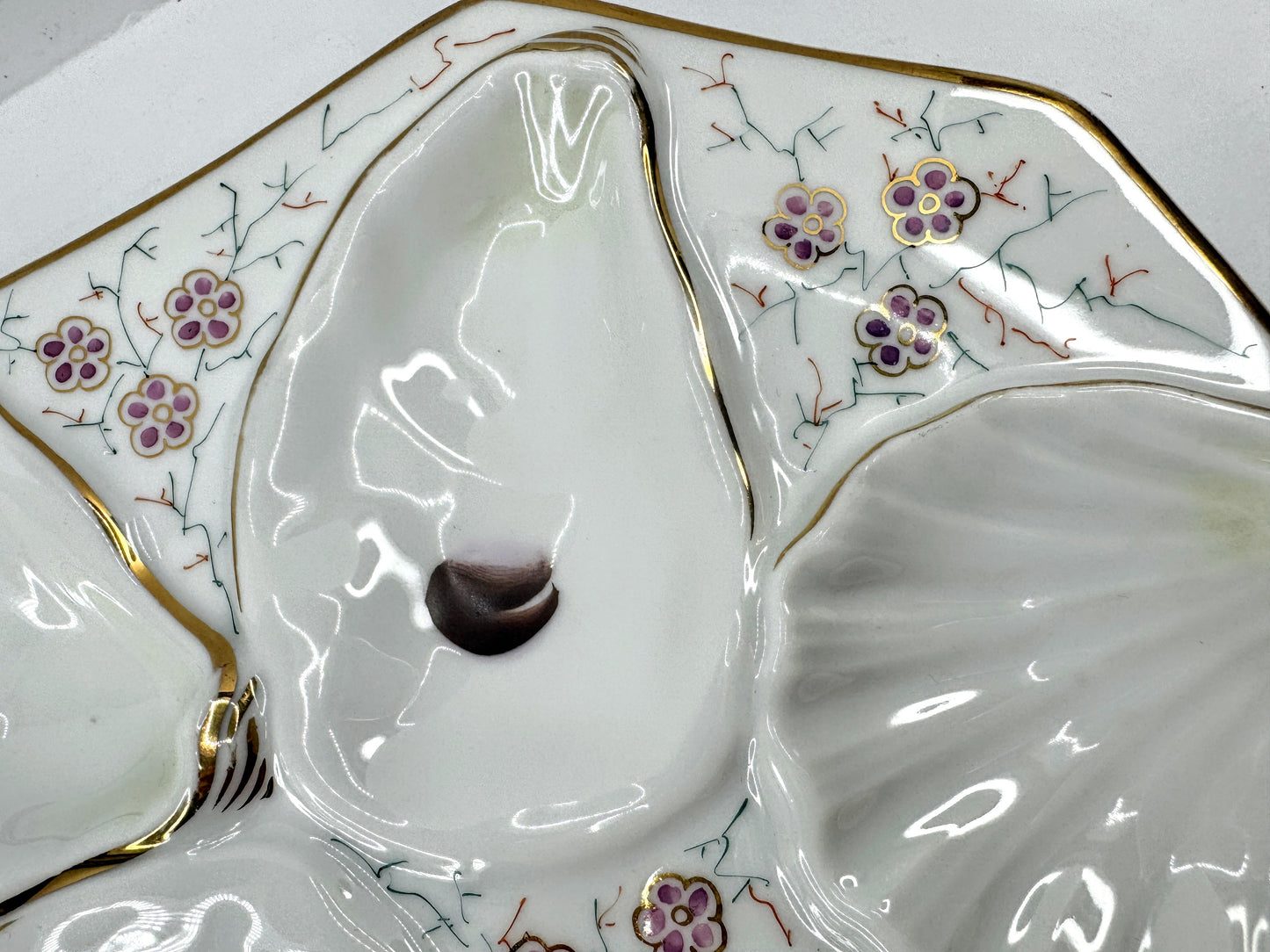 Antique Porcelain Floral Gilt Octagonal Six Well Oyster Serving Plate A976