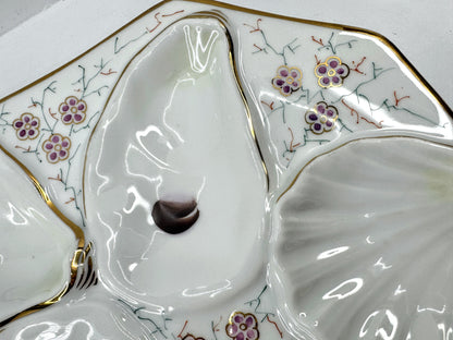 Antique Porcelain Floral Gilt Octagonal Six Well Oyster Serving Plate A976