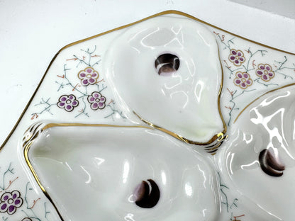 Antique Porcelain Floral Gilt Octagonal Six Well Oyster Serving Plate A976
