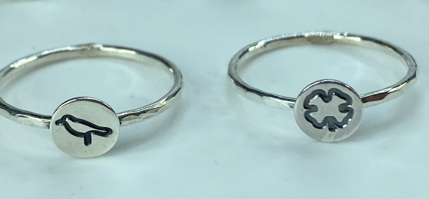 Minimalist Sterling Silver Symbolic Signet ring faceted shank s7 JR848