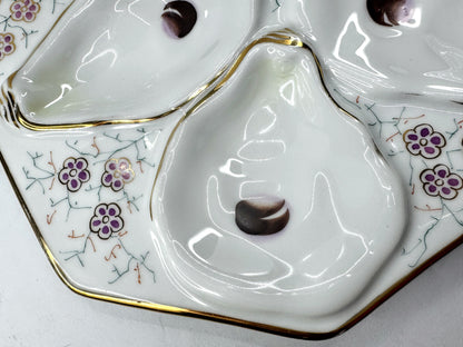 Antique Porcelain Floral Gilt Octagonal Six Well Oyster Serving Plate A976