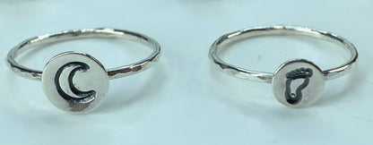 Minimalist Sterling Silver Symbolic Signet ring faceted shank s7 JR848