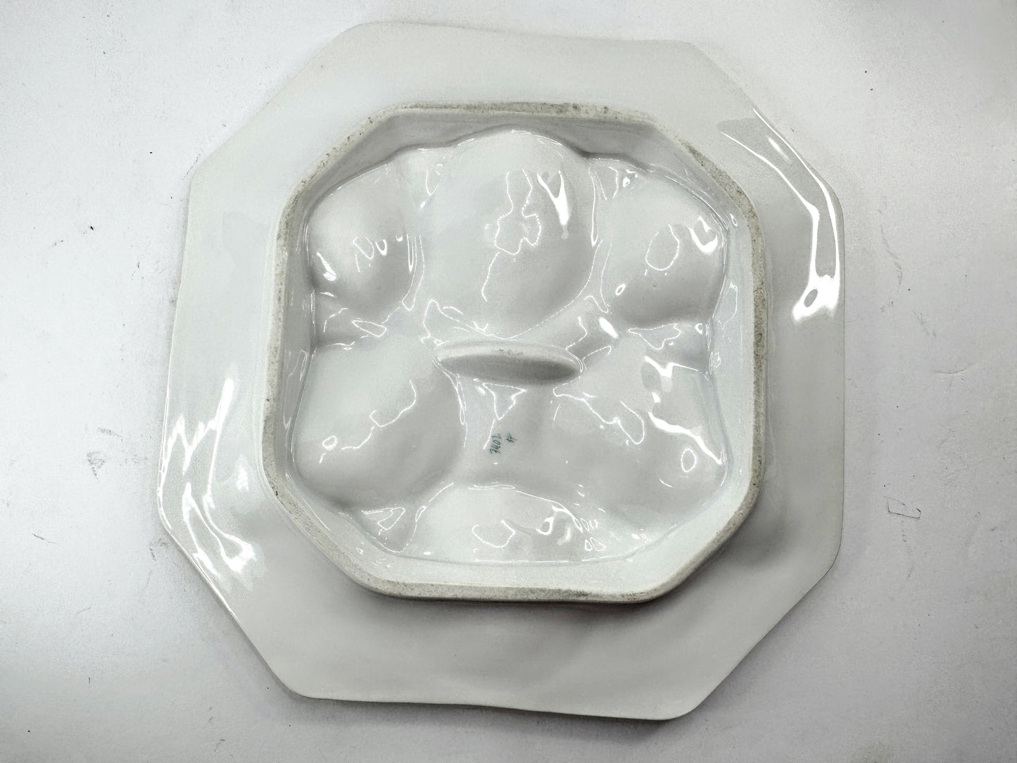 Antique Porcelain Floral Gilt Octagonal Six Well Oyster Serving Plate A976