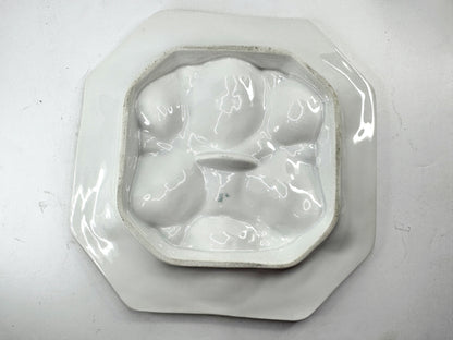 Antique Porcelain Floral Gilt Octagonal Six Well Oyster Serving Plate A976