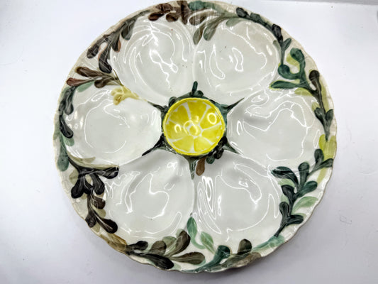 Antique French Porcelaine de Paris Lemon Majolica Oyster Plate 9" A977