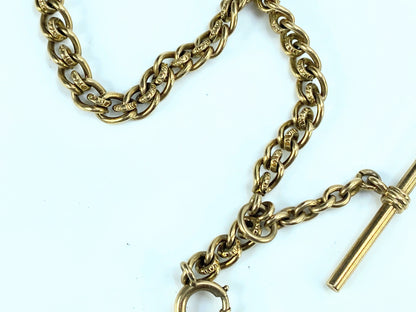 Antique 14K texture Pocket watch chain & 1837 "Hard Times" token 44.3g JR9168