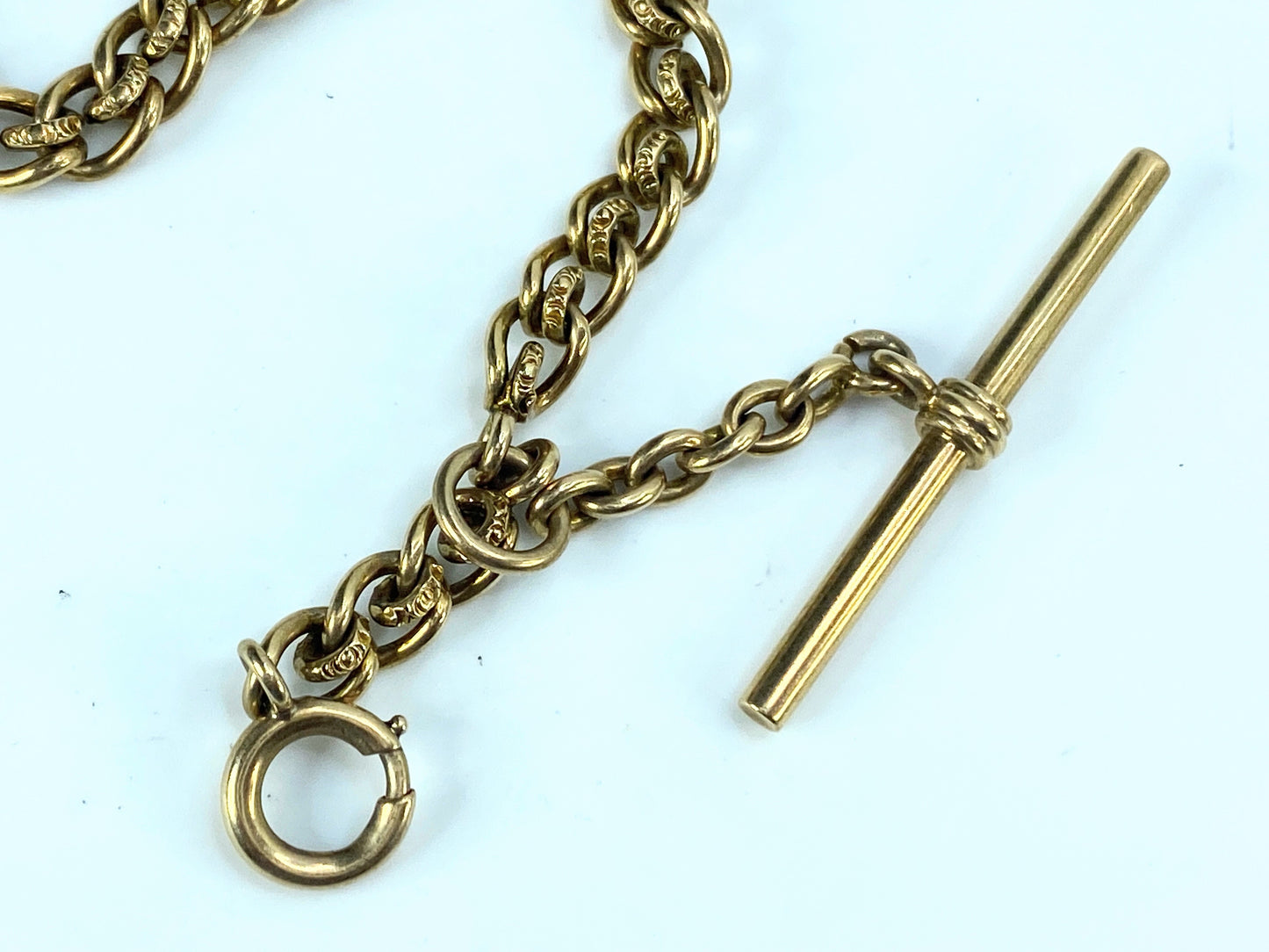 Antique 14K texture Pocket watch chain & 1837 "Hard Times" token 44.3g JR9168