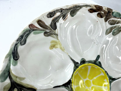 Antique French Porcelaine de Paris Lemon Majolica Oyster Plate 9" A977