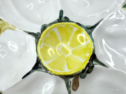Antique French Porcelaine de Paris Lemon Majolica Oyster Plate 9" A977