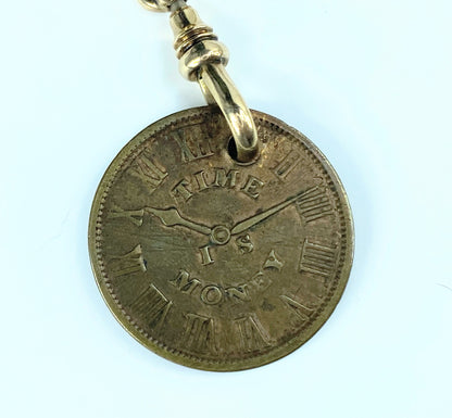 Antique 14K texture Pocket watch chain & 1837 "Hard Times" token 44.3g JR9168