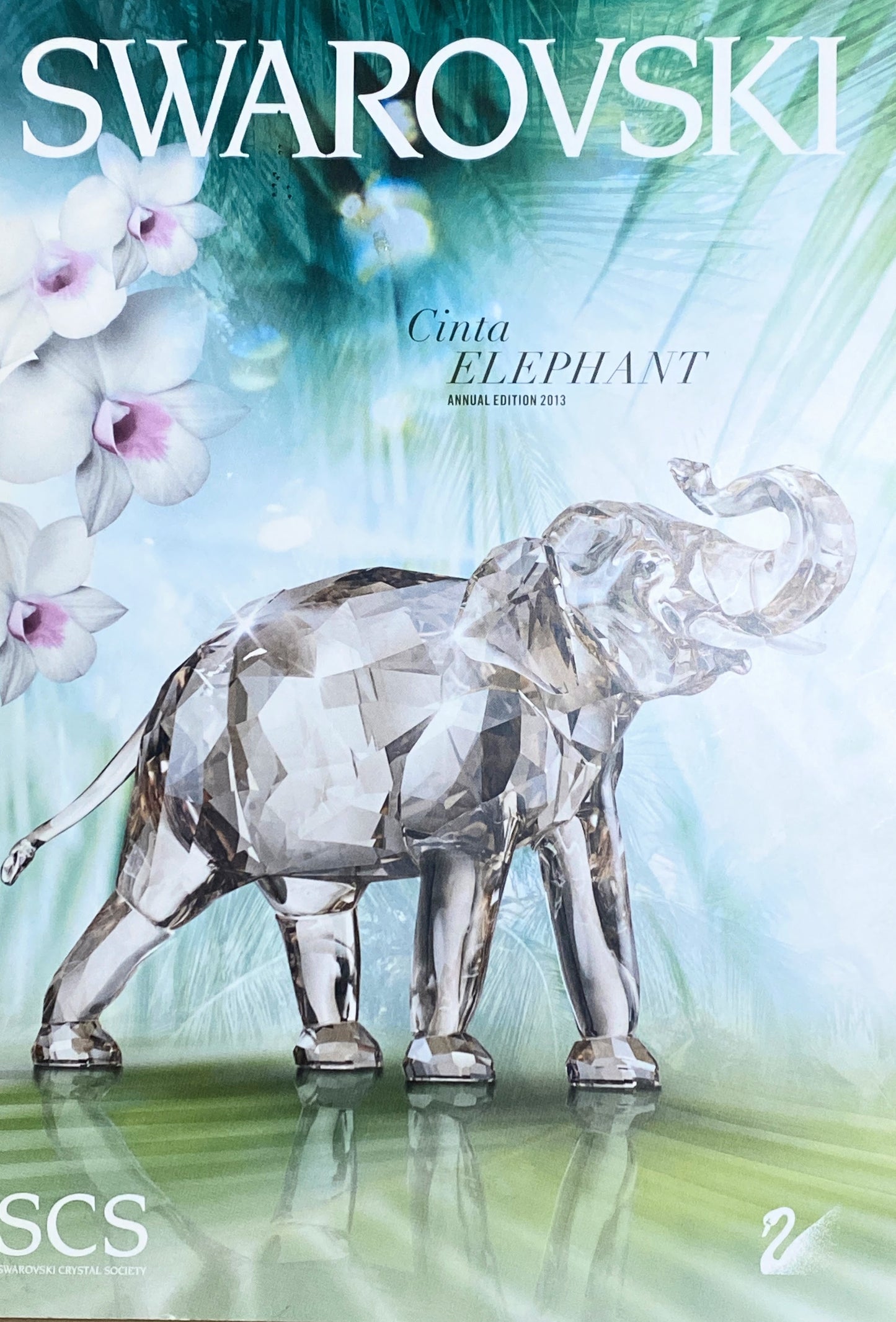 2013 Swarovski Crystal Figurine Cinta Elephant, calf, & Plaque, certificate S209